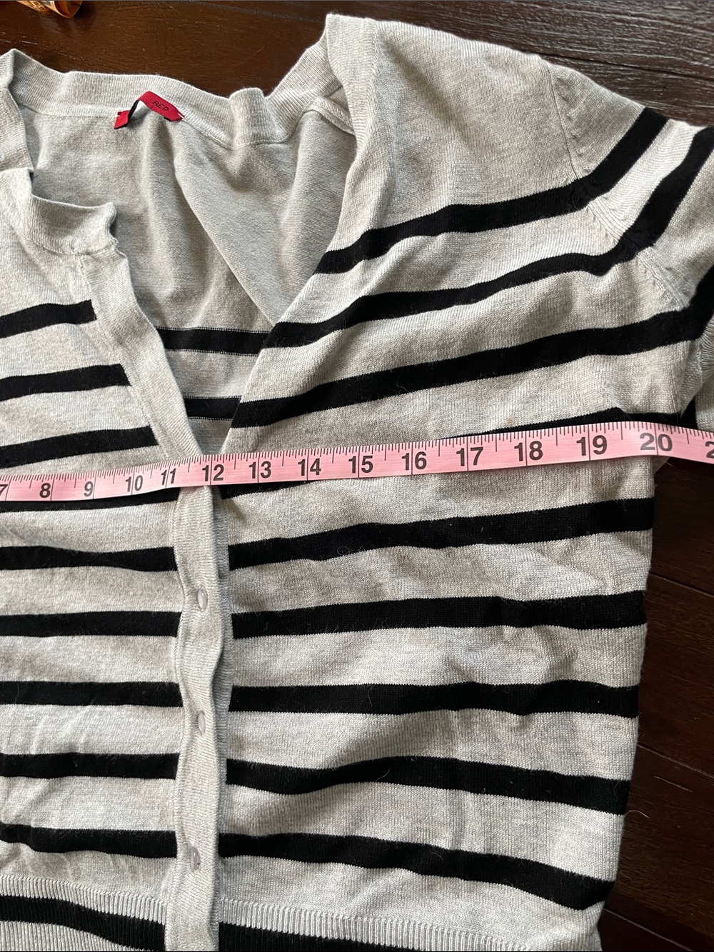 Red Striped Button-Front Cardigan - Light Gray & Black - Picture 9 of 10